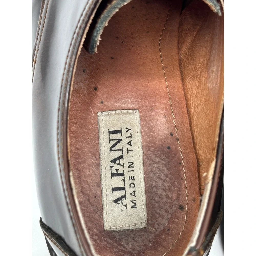 Alfani Made in Italy Men's Dark Brown Leather Apron Shoes Size 9.5